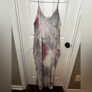 Entro maxi dress size XL. 100% rayon. Tie dyed in shades of purples and pinks